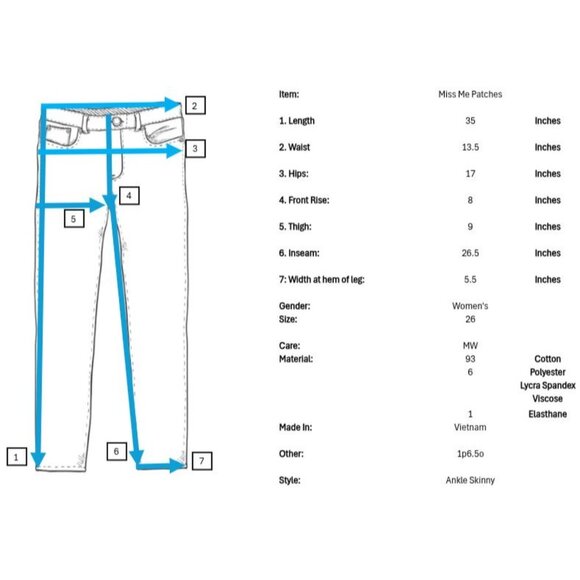 Miss Me MS5151AK348 Ankle Skinny Womens Jeans 26 26 Patches Patched Distressed - Picture 7 of 7